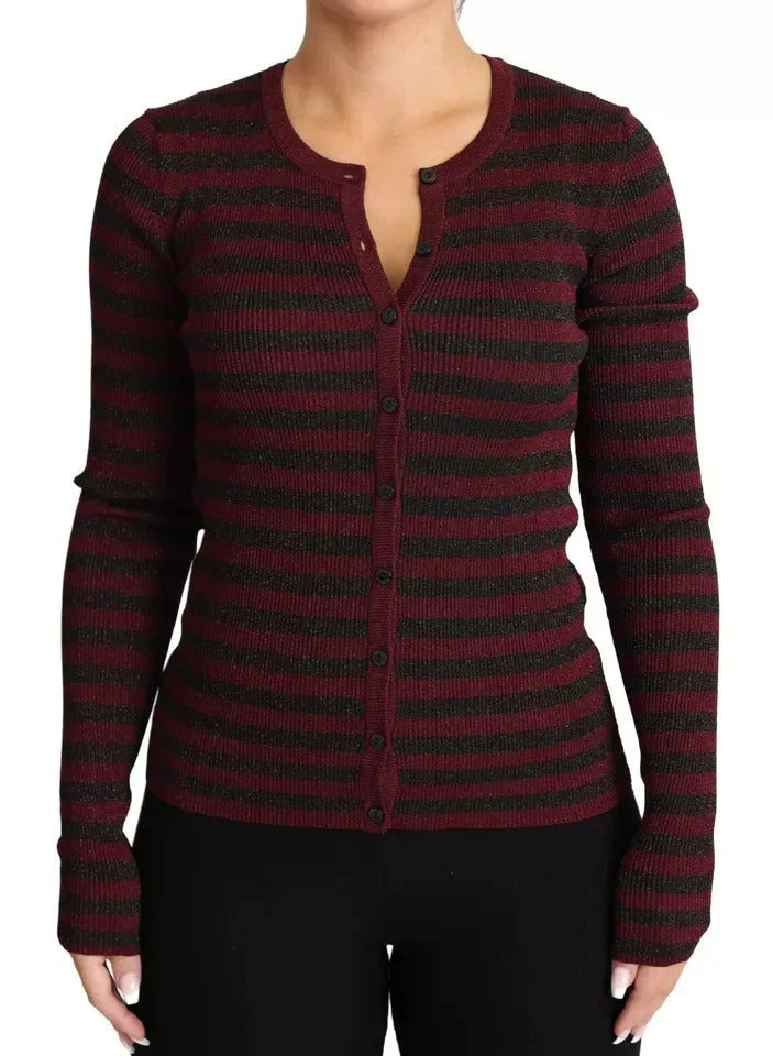 Dolce & Gabbana Black Red Striped Womens Cardigan Sweater - Cardigans