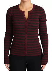 Dolce & Gabbana Black Red Striped Womens Cardigan Sweater - Cardigans
