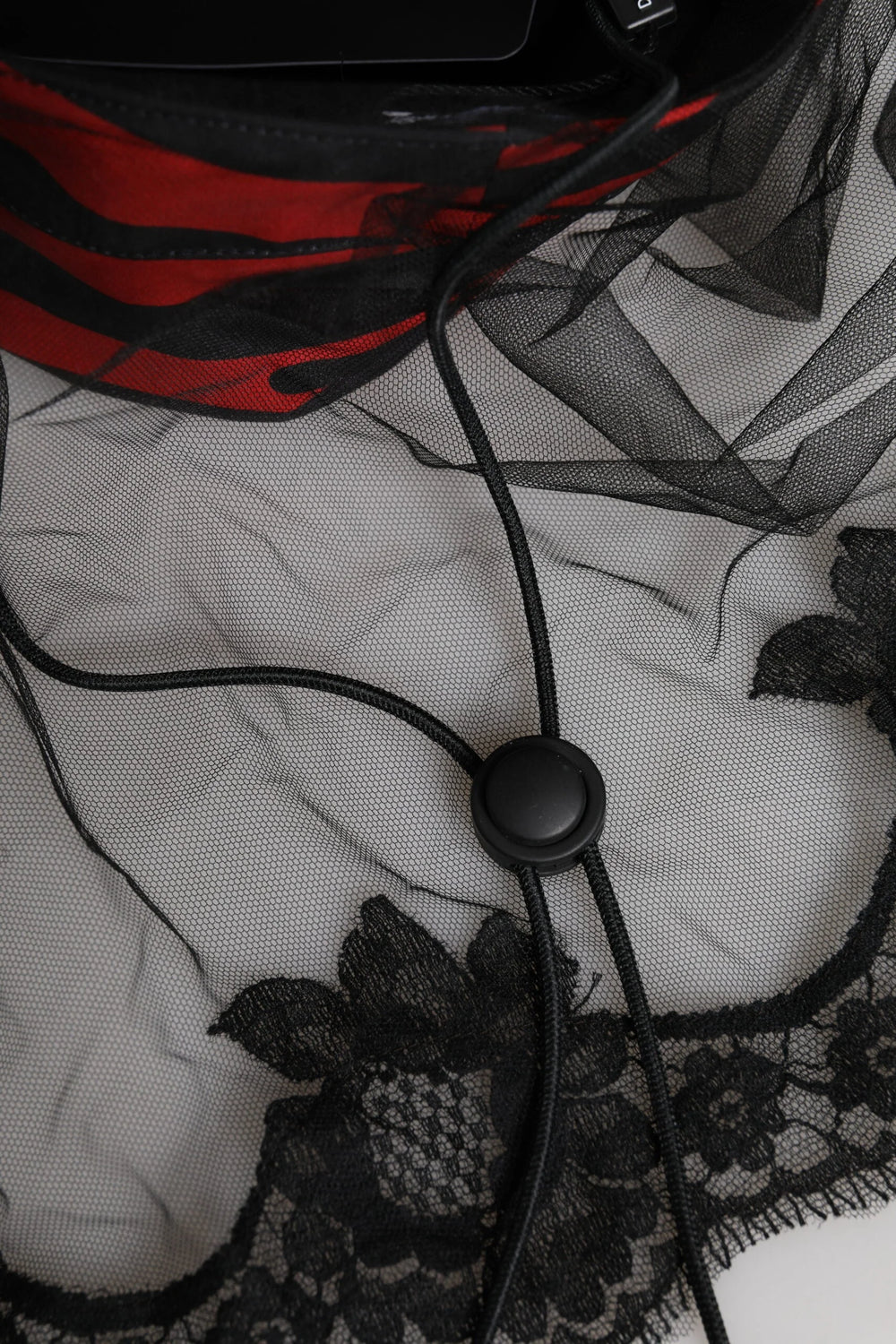 Dolce & Gabbana Black Red Stripes Lace Tulle Bucket Hat - 57 cm|S - Bucket Hats