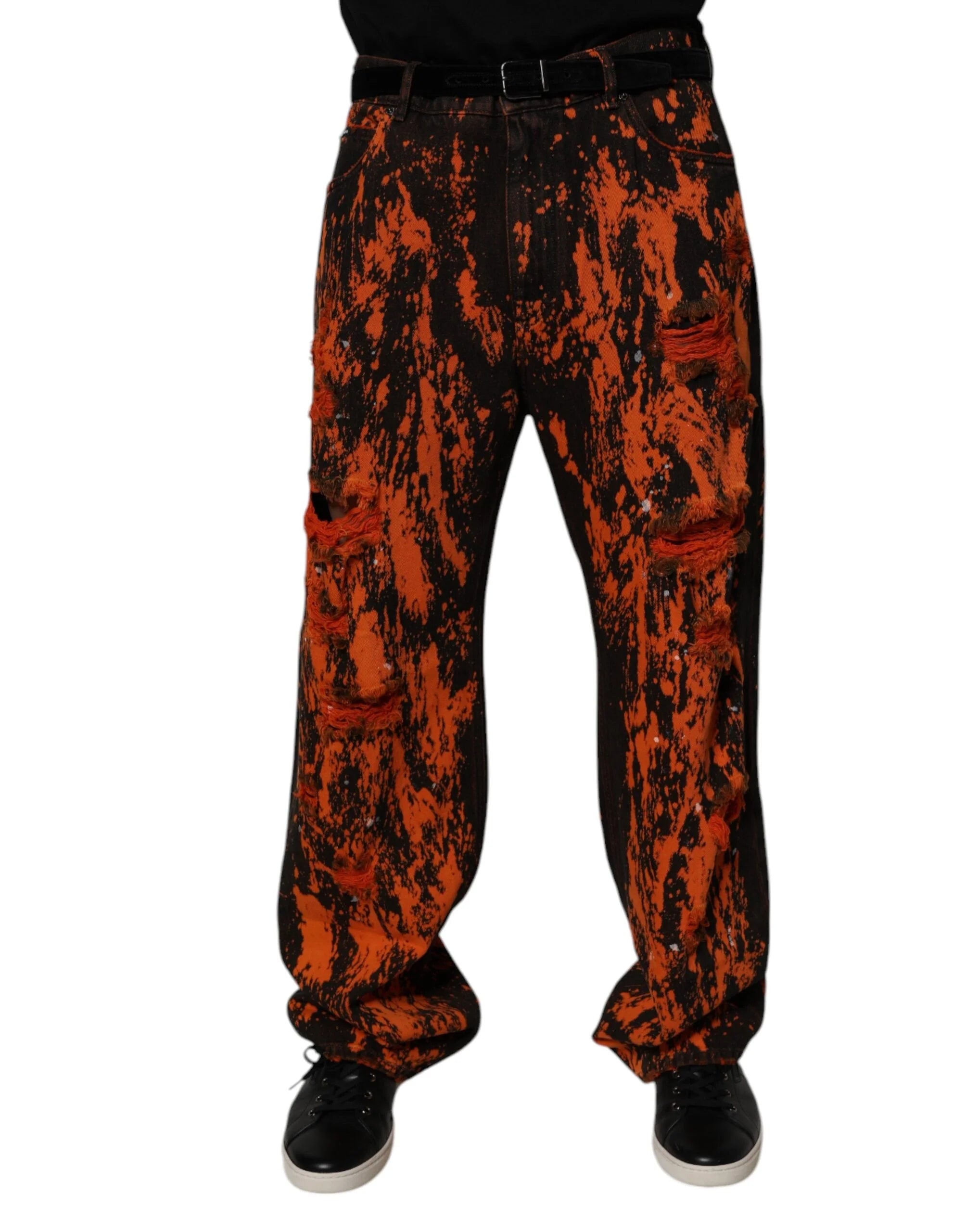 Dolce & Gabbana Black Red Tie Dye Cotton Straight Denim Jeans - IT48 | M - Jeans