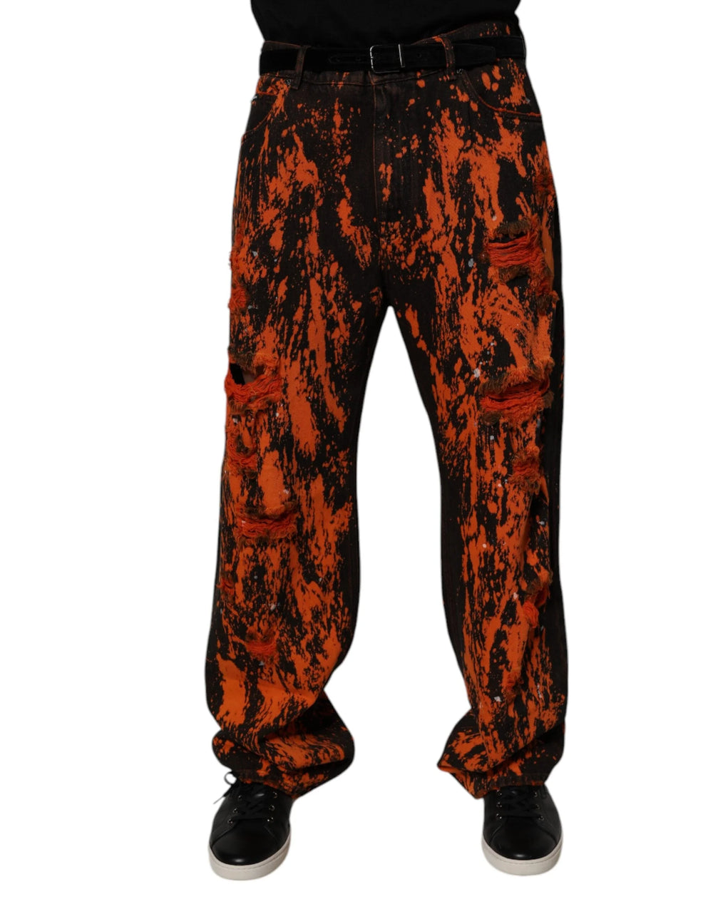 Dolce & Gabbana Black Red Tie Dye Cotton Straight Denim Jeans - IT48 | M - Jeans