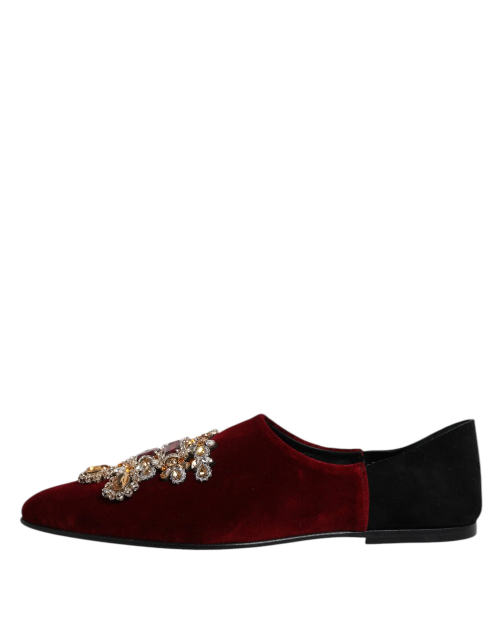 Dolce & Gabbana Black Red Velvet Embellished Slip On Shoes - EU45/US12 - Flats