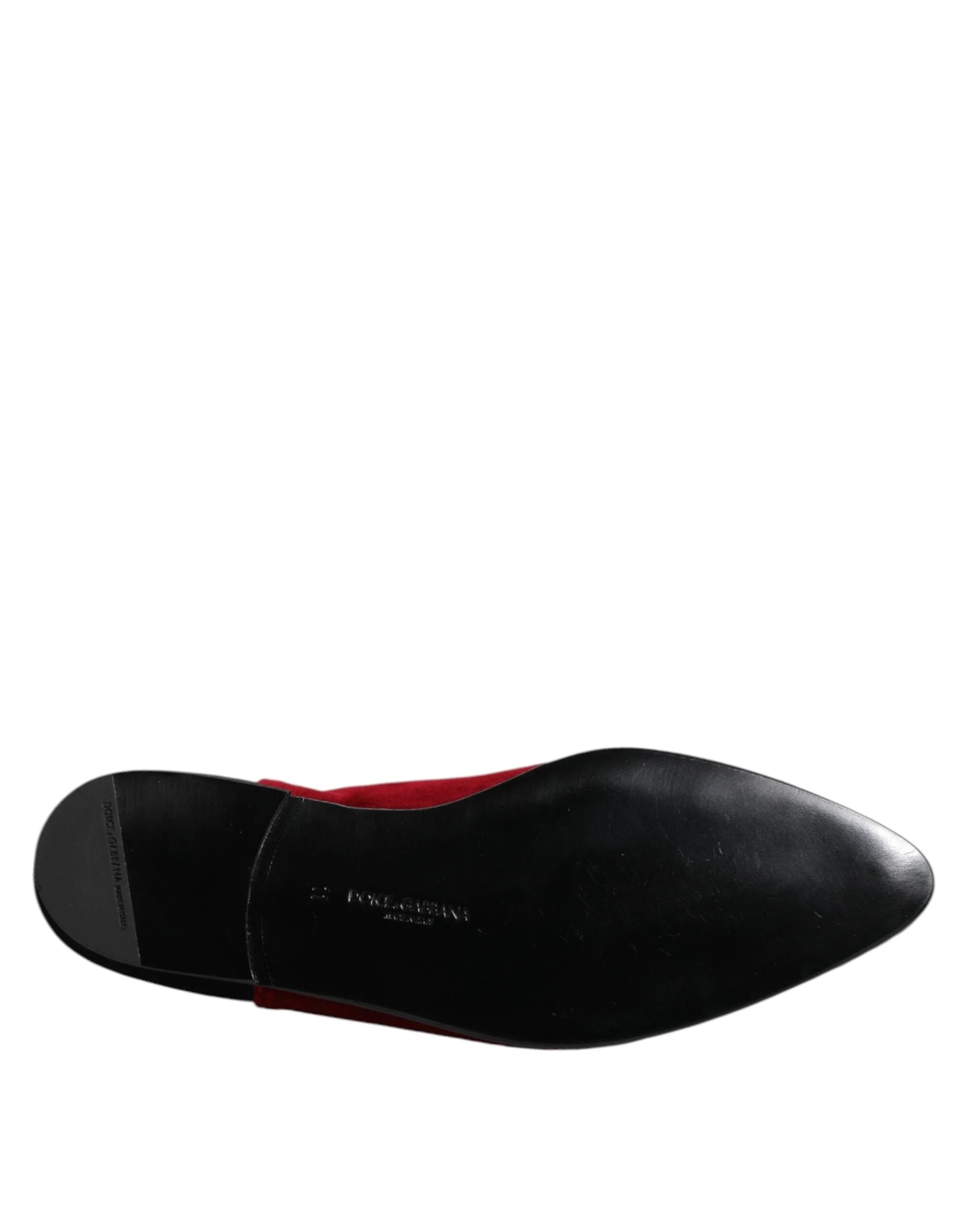 Dolce & Gabbana Black Red Velvet Embellished Slip On Shoes - EU45/US12 - Flats