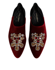Dolce & Gabbana Black Red Velvet Embellished Slip On Shoes - EU45/US12