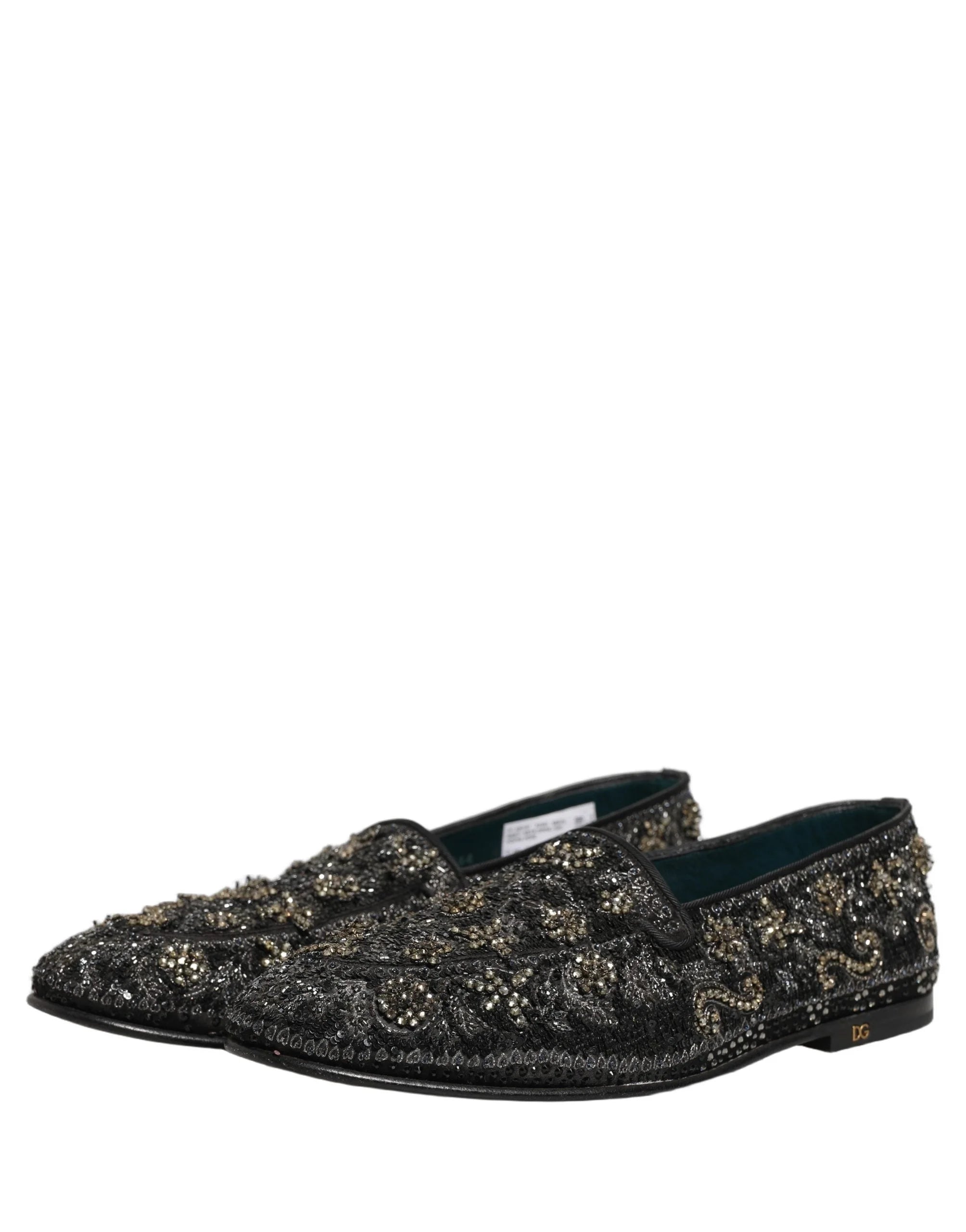 Dolce & Gabbana Mocassini Neri con Cristalli - EU43/US10