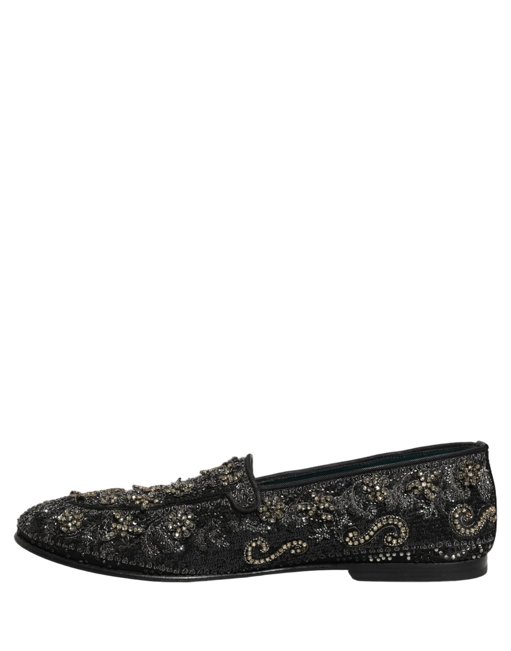 Dolce & Gabbana Mocassini Neri con Cristalli - EU43/US10