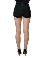 Dolce & Gabbana Black Rhinestone High Waist Hotpants Shorts - IT38 | XS