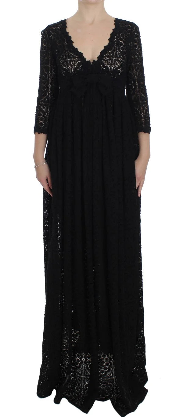 Dolce & Gabbana Black Ricamo Knitted Full Length Maxi Dress - IT40|S - Dresses