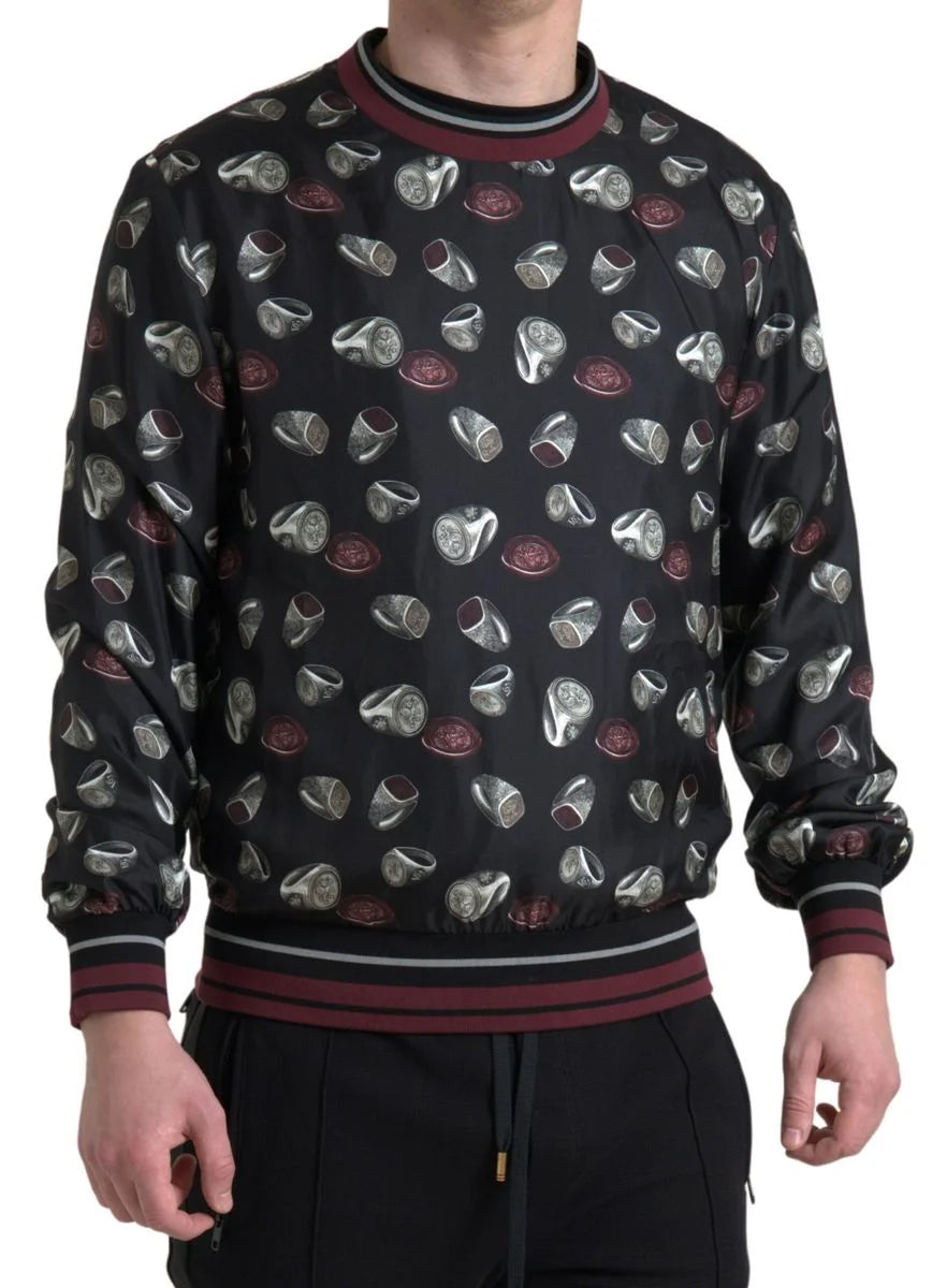 Dolce & Gabbana Black Ring Print Silk Crewneck Sweater - Sweaters