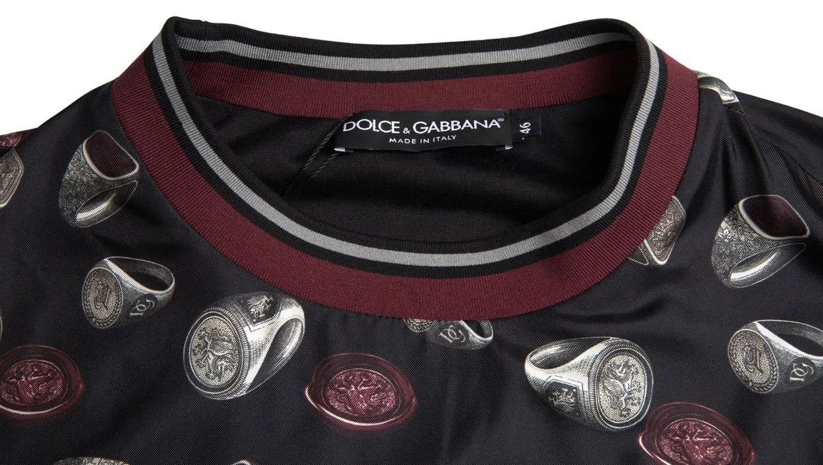 Dolce & Gabbana Black Ring Print Silk Crewneck Sweater - Sweaters