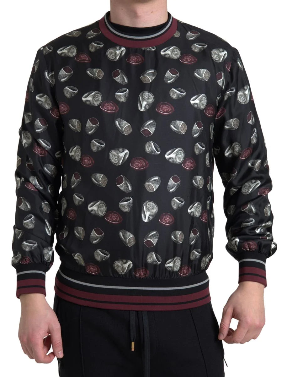 Dolce & Gabbana Black Ring Print Silk Crewneck Sweater - Sweaters