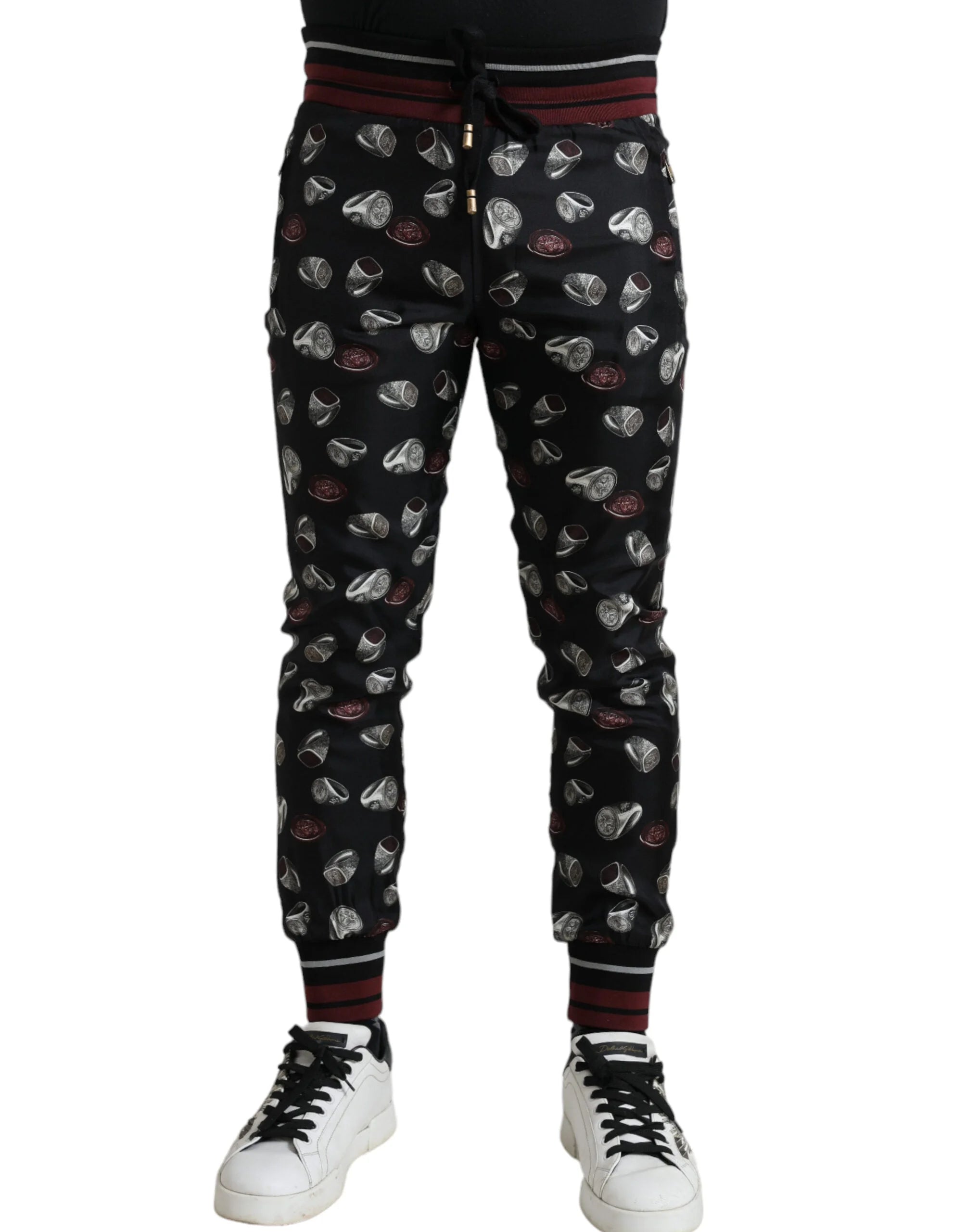 Dolce & Gabbana Black Ring Silk Jogging Trousers Pants - Joggers