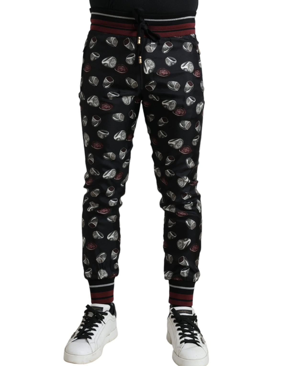 Dolce & Gabbana Black Ring Silk Jogging Trousers Pants - Joggers