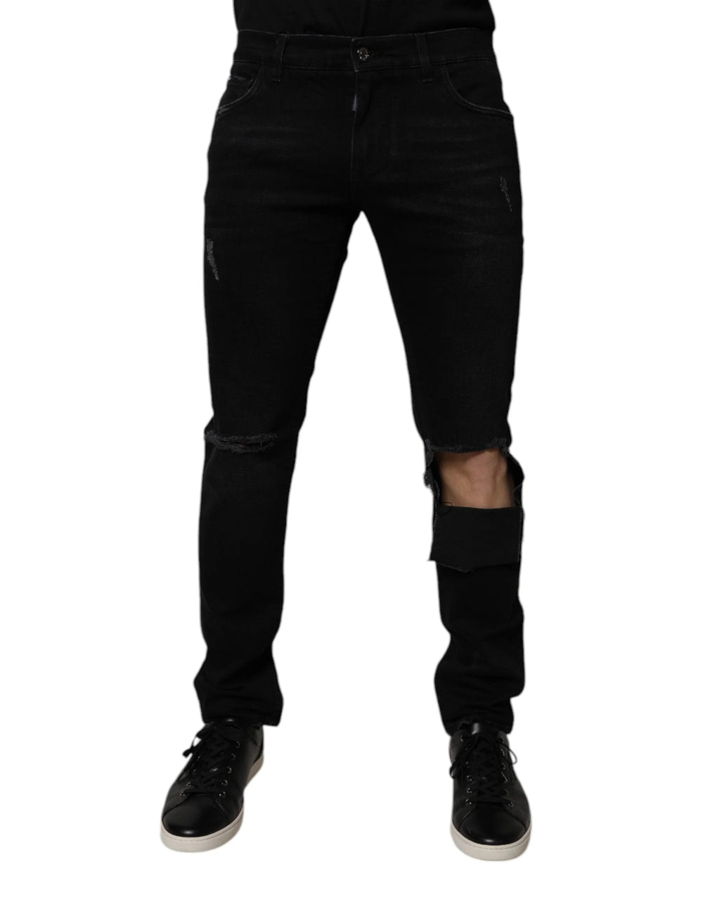 Dolce & Gabbana Black Ripped Cotton Skinny Men Denim Jeans - IT50 | L