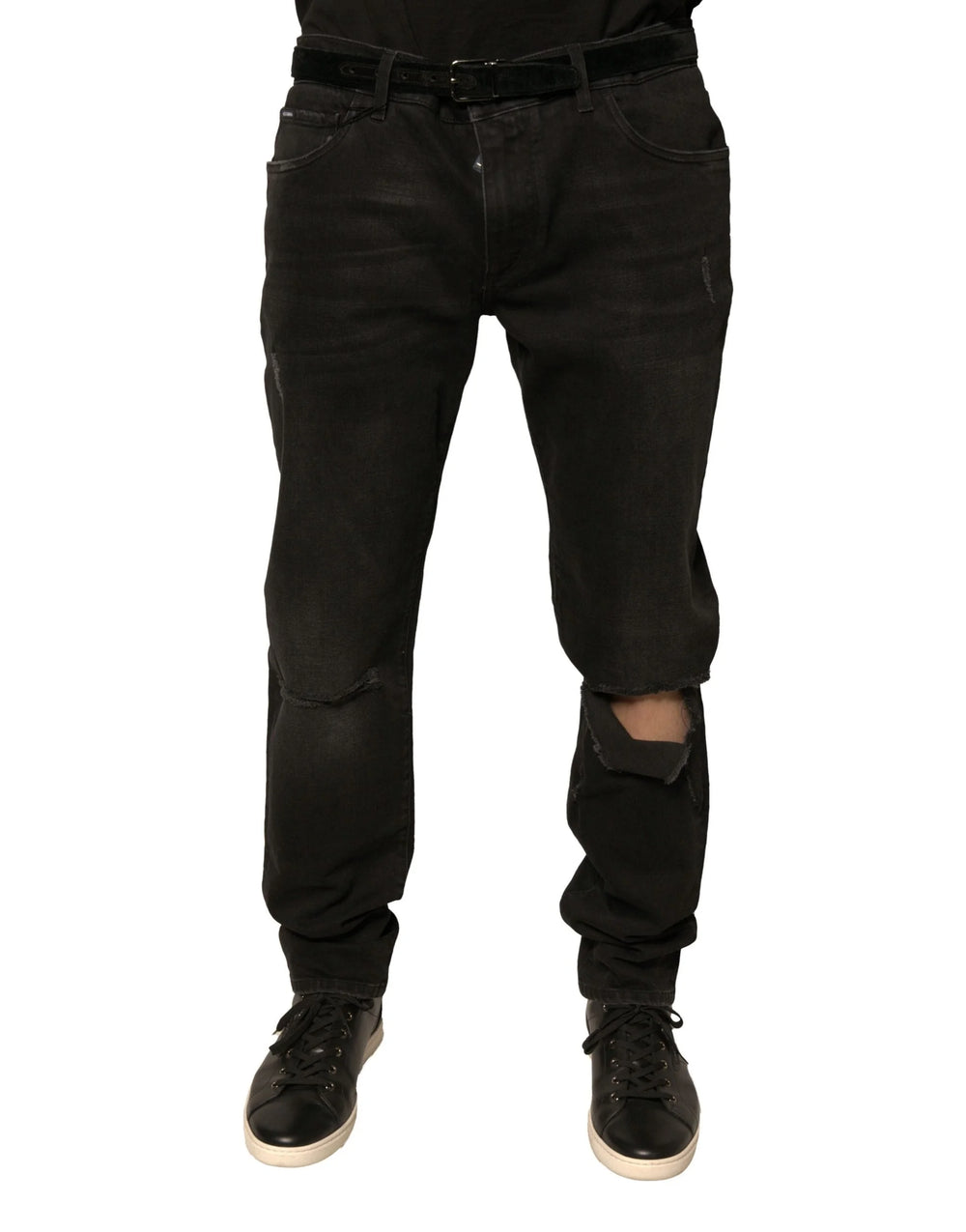 Dolce & Gabbana Black Ripped Logo Cotton Skinny Denim Jeans - IT56 | XXL - Jeans