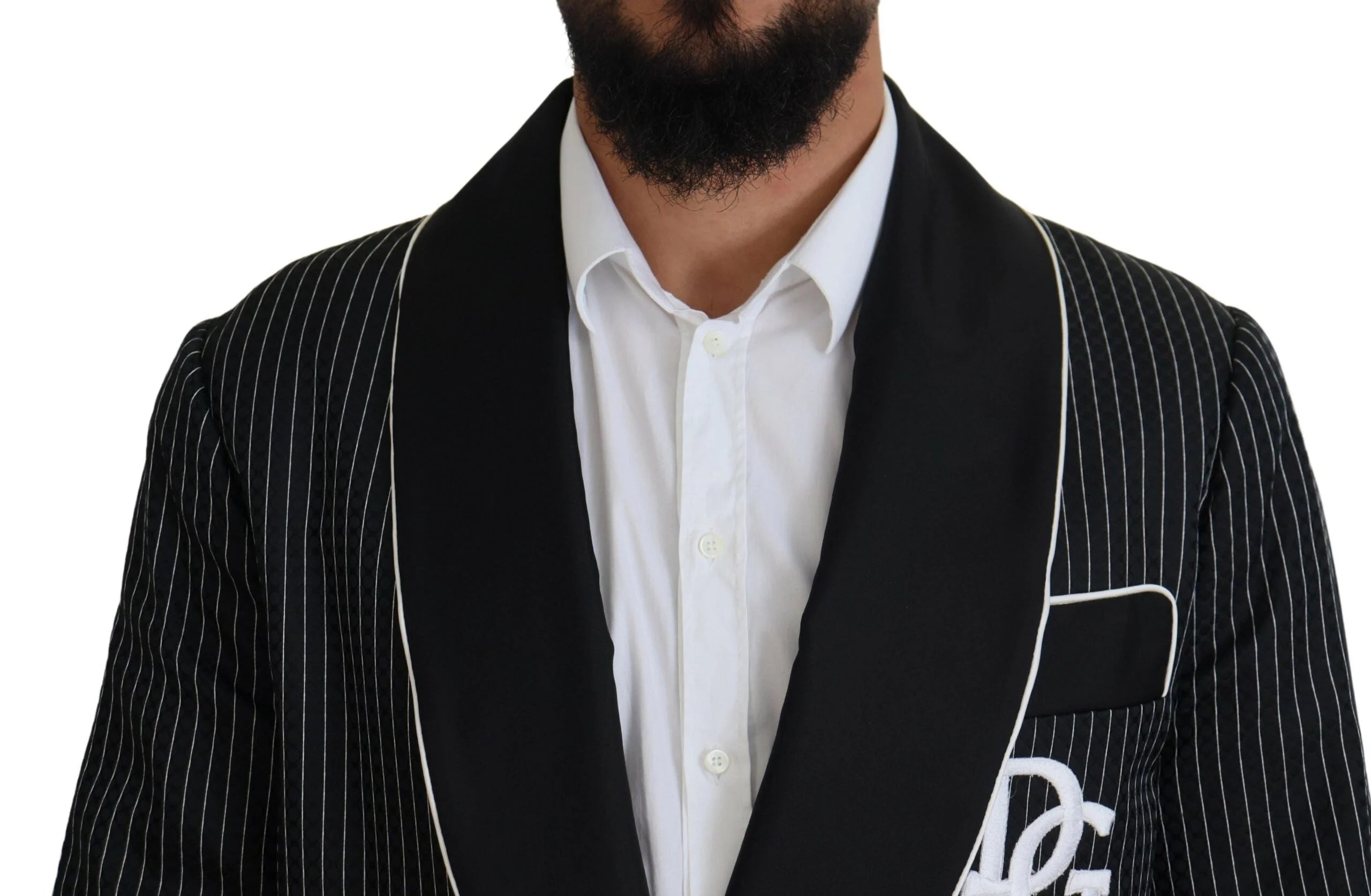 Dolce & Gabbana Black Robe Striped DG Patch Jacket Men Blazer - Sport Jackets