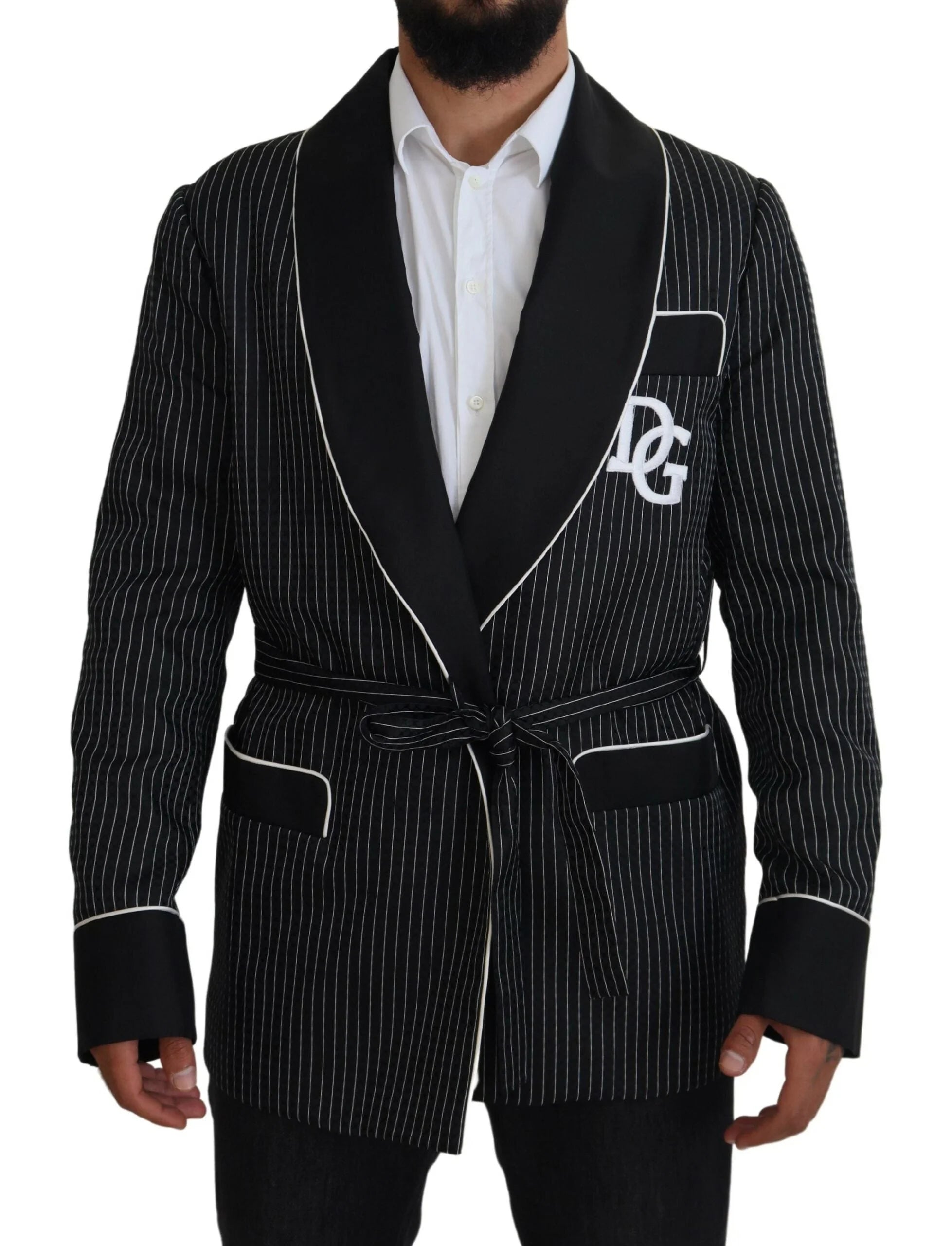 Dolce & Gabbana Black Robe Striped DG Patch Jacket Men Blazer - Sport Jackets
