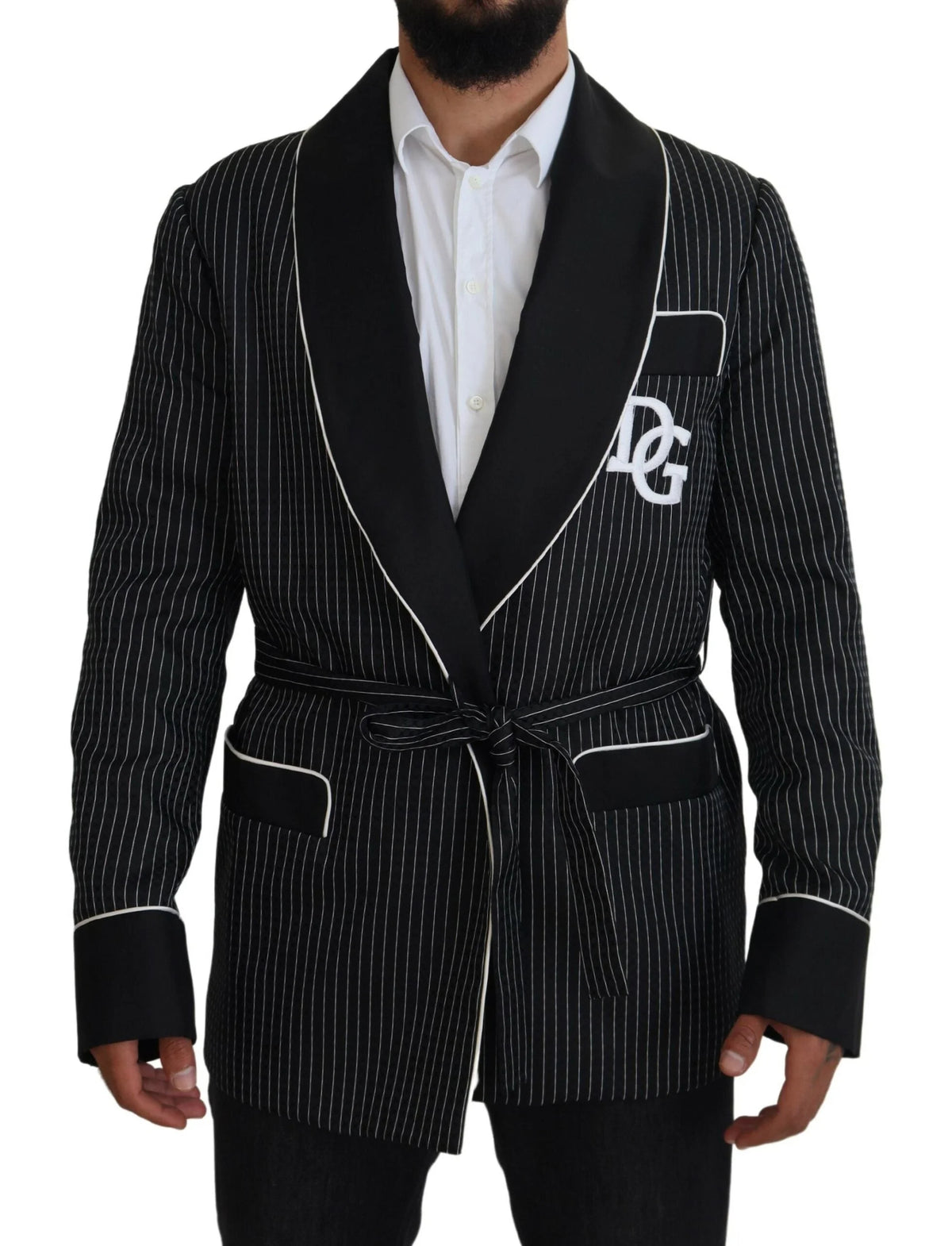 Dolce & Gabbana Black Robe Striped DG Patch Jacket Men Blazer - Sport Jackets