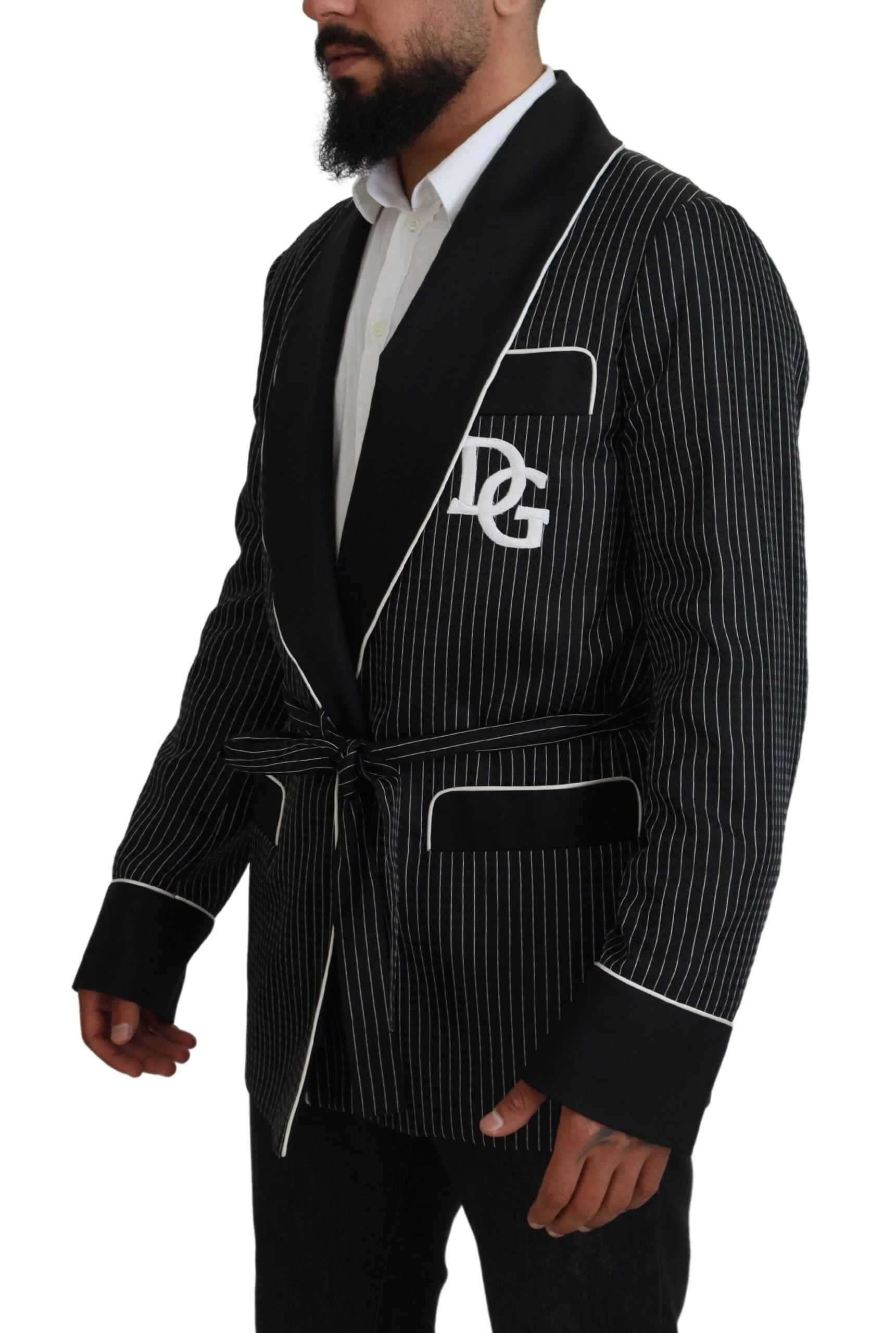 Dolce & Gabbana Black Robe Striped DG Patch Jacket Men Blazer - Sport Jackets