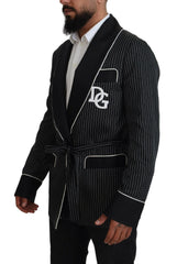 Dolce & Gabbana Black Robe Striped DG Patch Jacket Men Blazer - Sport Jackets