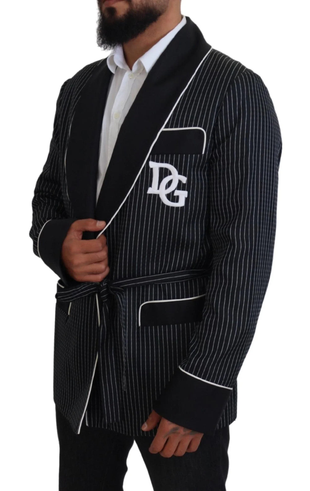 Dolce & Gabbana Black Robe Striped DG Patch Jacket Men Blazer - Sport Jackets