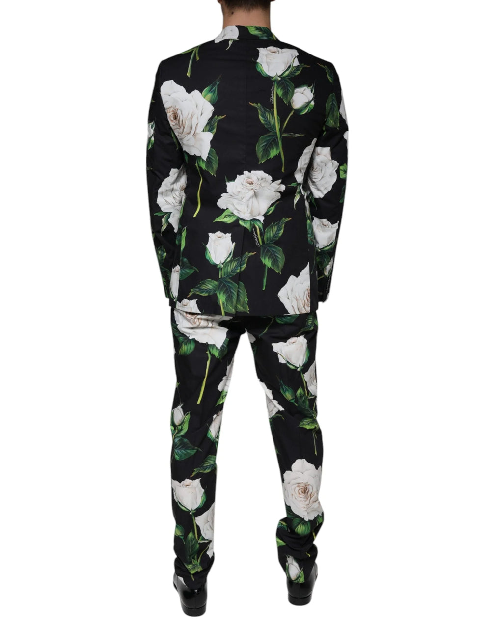 Dolce & Gabbana Black Rose Cotton Men Formal 2 Piece Suit - Pant Suits