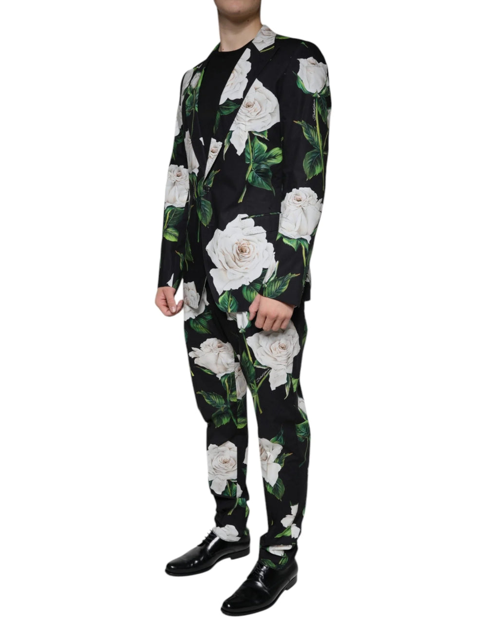 Dolce & Gabbana Black Rose Cotton Men Formal 2 Piece Suit - Pant Suits