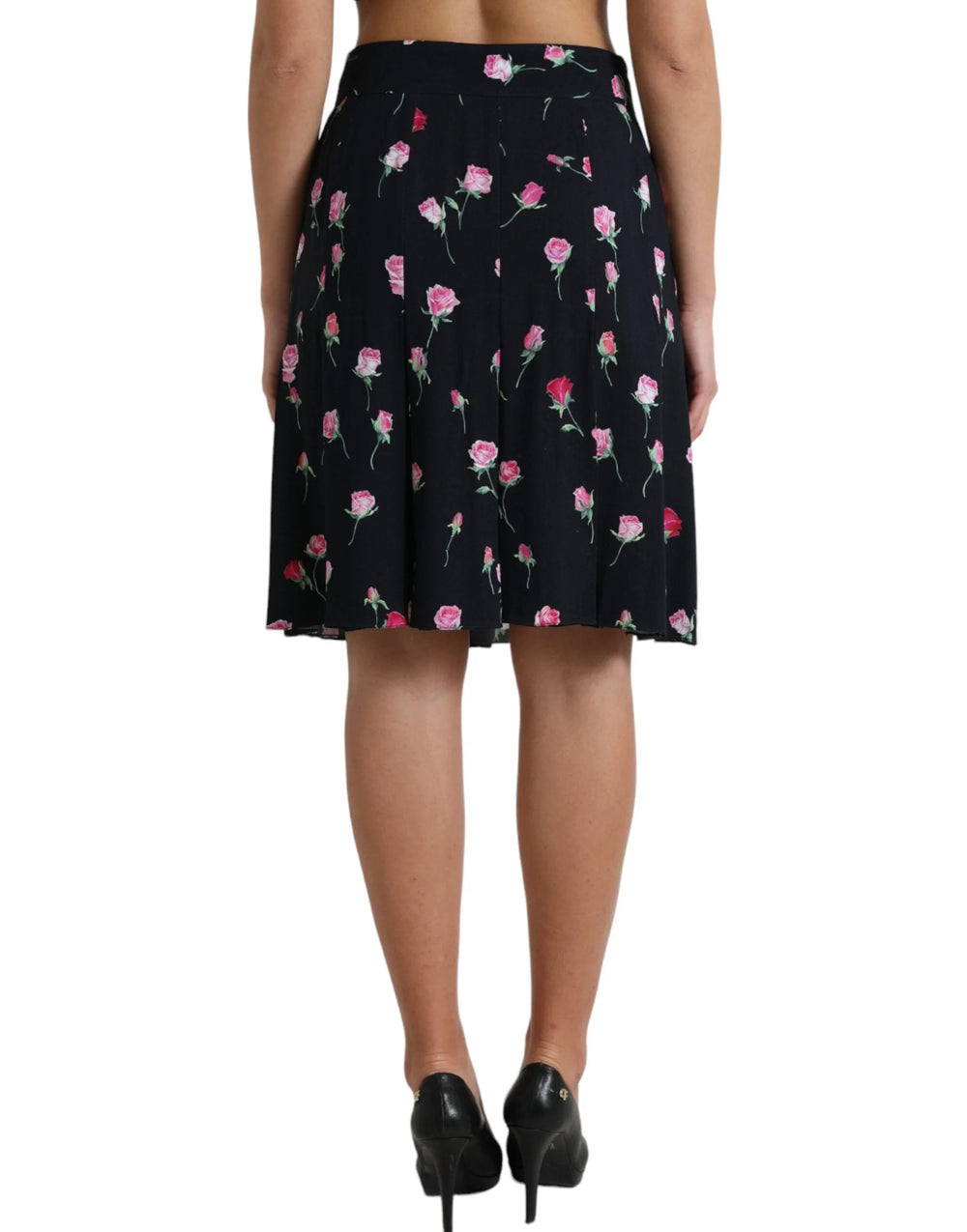 Dolce & Gabbana Black Rose High Waist A-line Knee Length Skirt - IT40|S - Skirts