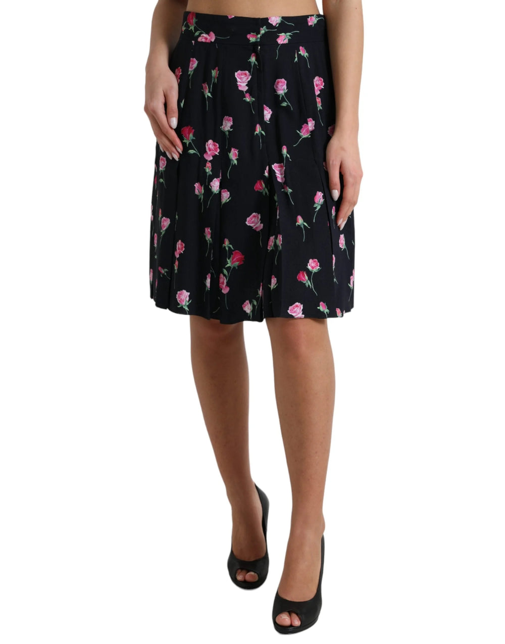 Dolce & Gabbana Black Rose High Waist A-line Knee Length Skirt - IT40|S - Skirts