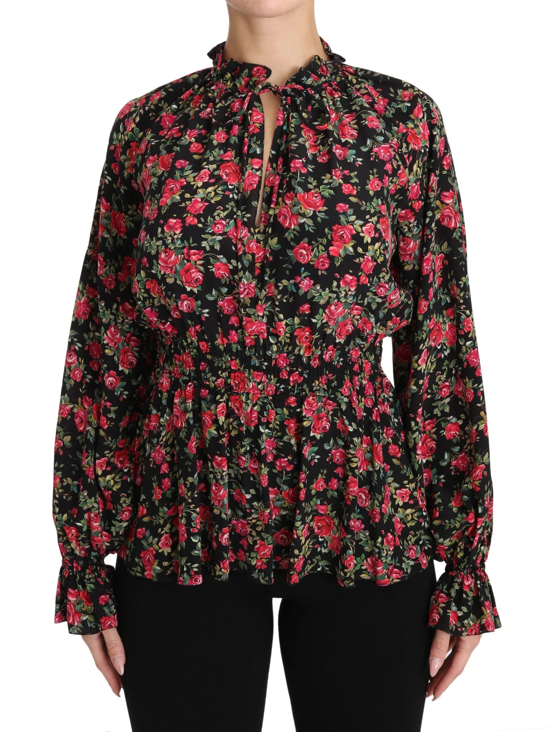 Dolce & Gabbana Black Rose Print Floral Shirt Top Blouse - Blouses