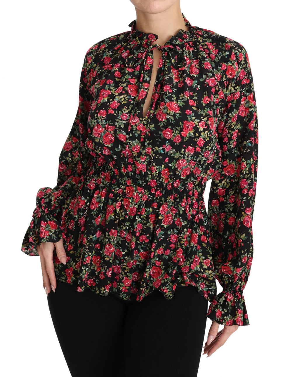 Dolce & Gabbana Black Rose Print Floral Shirt Top Blouse - Blouses