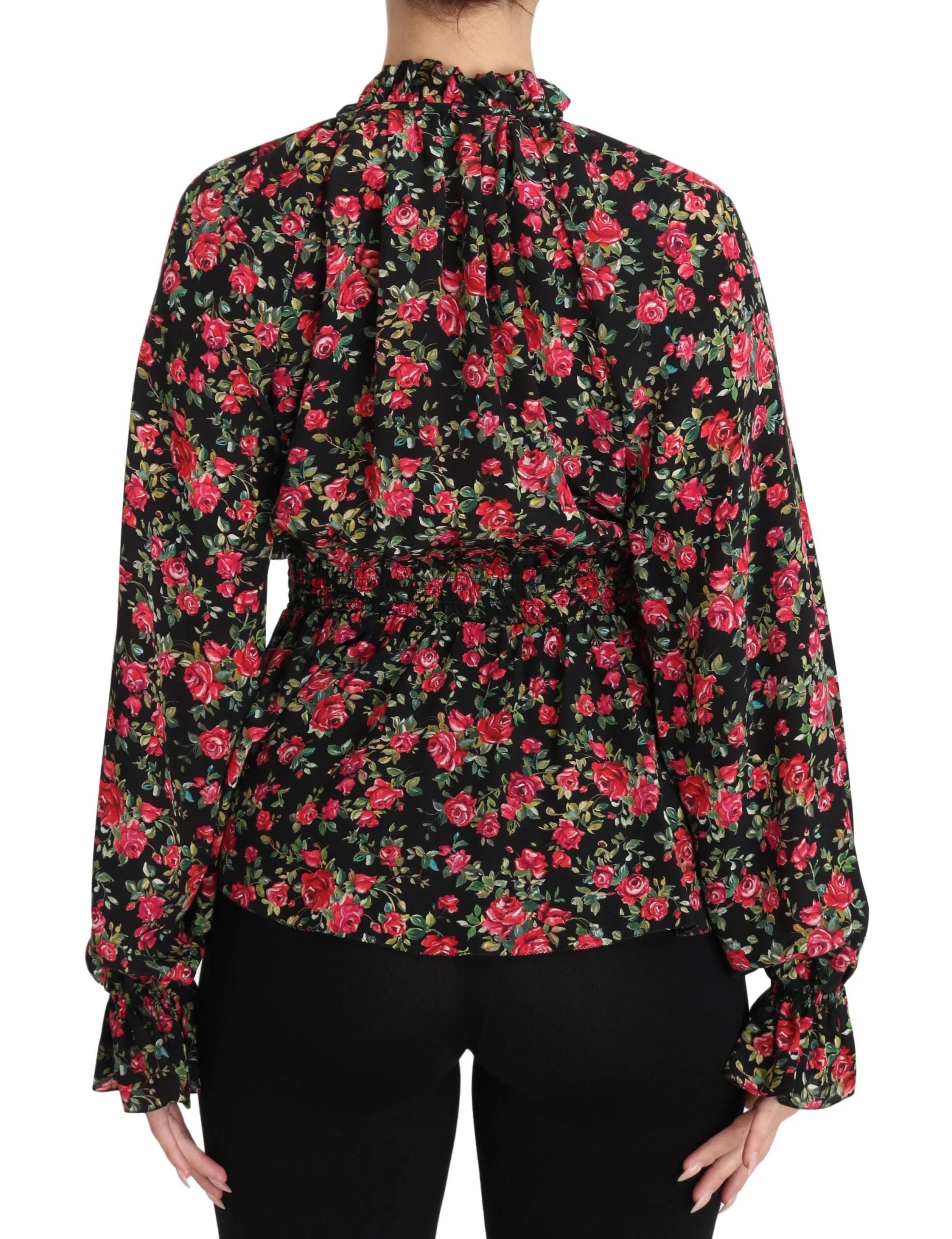 Dolce & Gabbana Black Rose Print Floral Shirt Top Blouse - Blouses