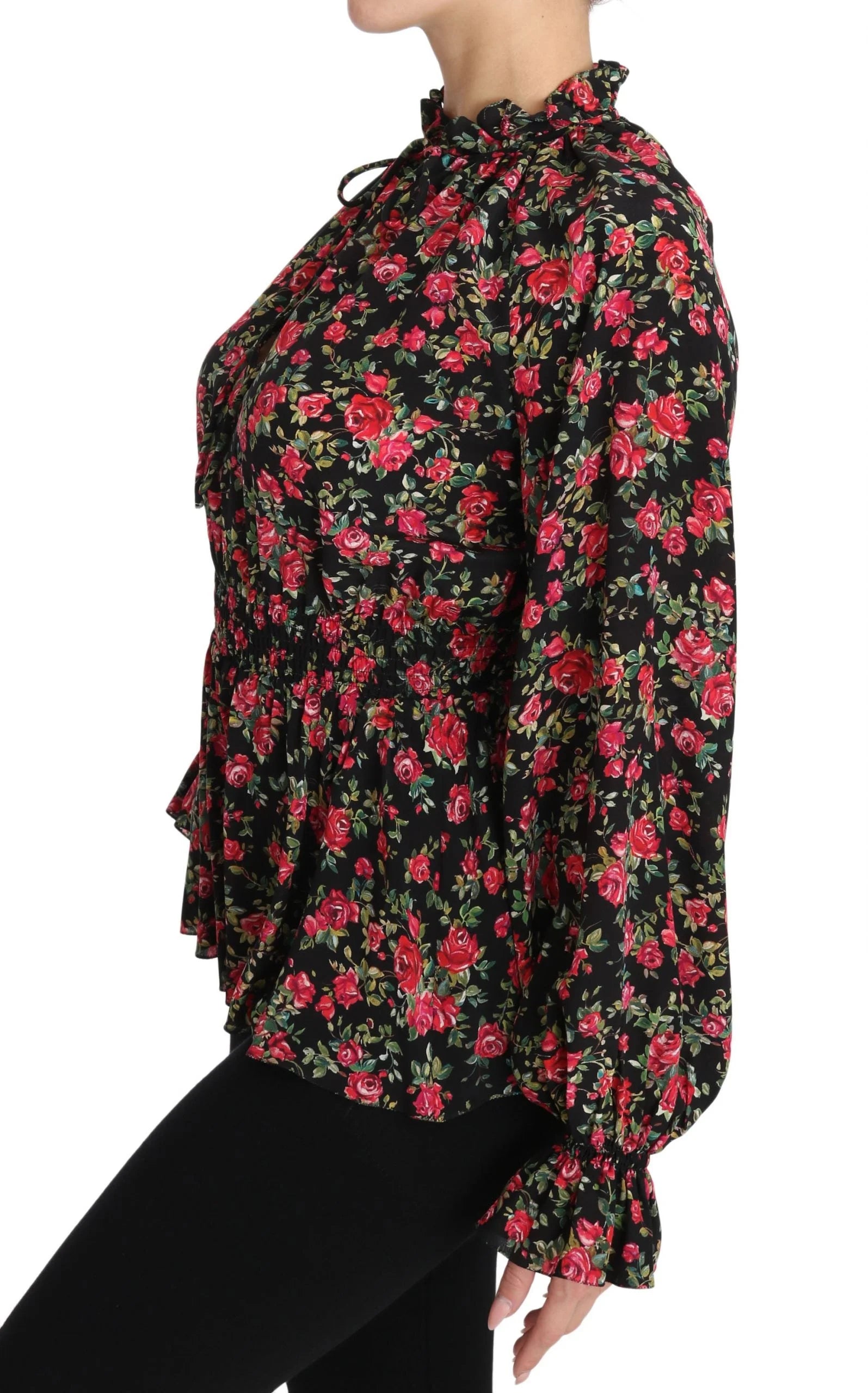 Dolce & Gabbana Black Rose Print Floral Shirt Top Blouse - Blouses