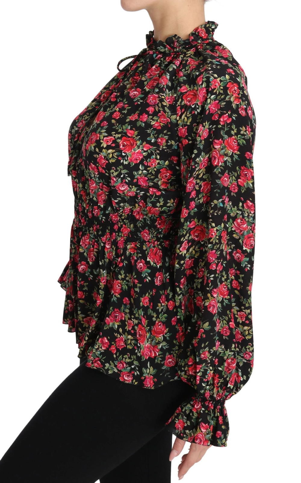 Dolce & Gabbana Black Rose Print Floral Shirt Top Blouse - Blouses