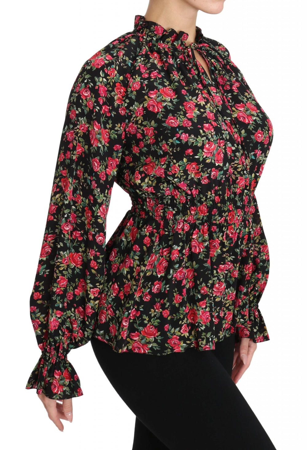 Dolce & Gabbana Black Rose Print Floral Shirt Top Blouse - Blouses