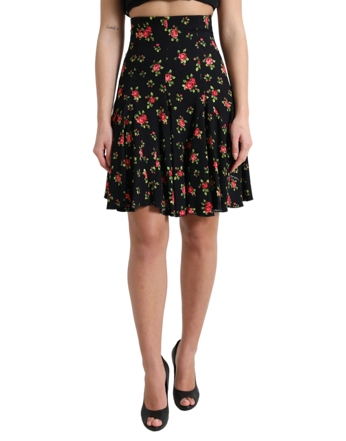 Dolce & Gabbana Black Rose Print High Waist A-line Mini Skirt - IT40|S - Skirts