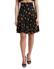 Dolce & Gabbana Black Rose Print High Waist A-line Mini Skirt - IT40|S - Skirts
