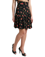 Dolce & Gabbana Black Rose Print High Waist A-line Mini Skirt - IT40|S - Skirts