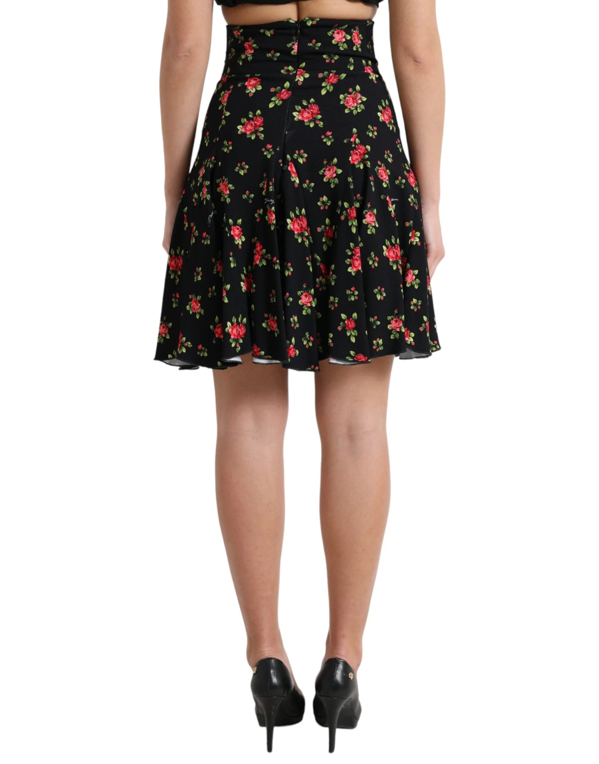 Dolce & Gabbana Black Rose Print High Waist A-line Mini Skirt - IT40|S - Skirts