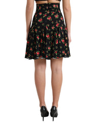 Dolce & Gabbana Black Rose Print High Waist A-line Mini Skirt - IT40|S - Skirts