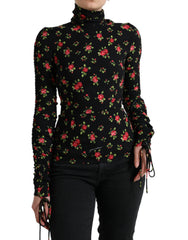 Dolce & Gabbana Black Rose Print Turtle Neck Blouse Top - IT40|S - Blouses