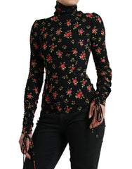 Dolce & Gabbana Black Rose Print Turtle Neck Blouse Top - IT40|S - Blouses