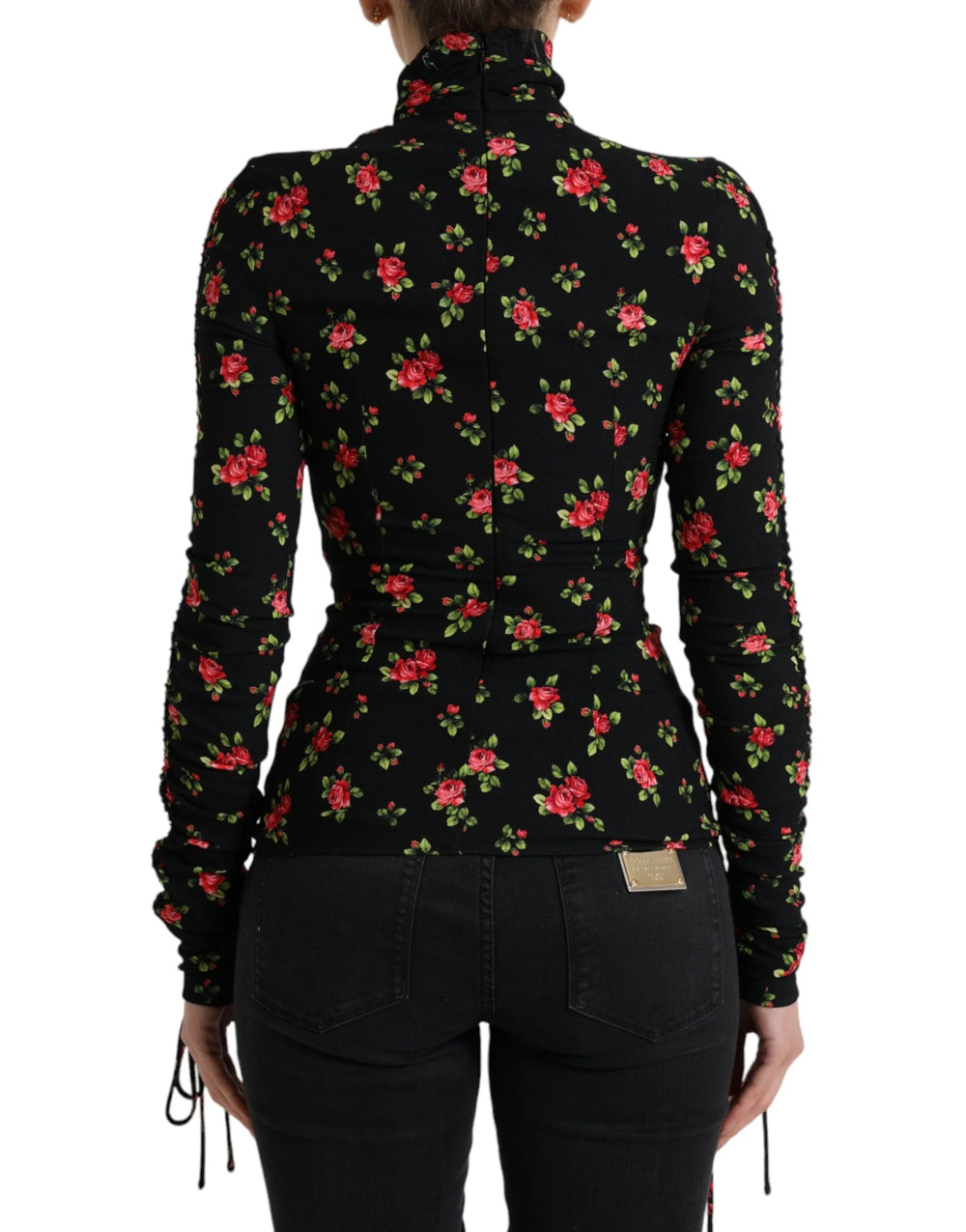 Dolce & Gabbana Black Rose Print Turtle Neck Blouse Top - IT40|S - Blouses