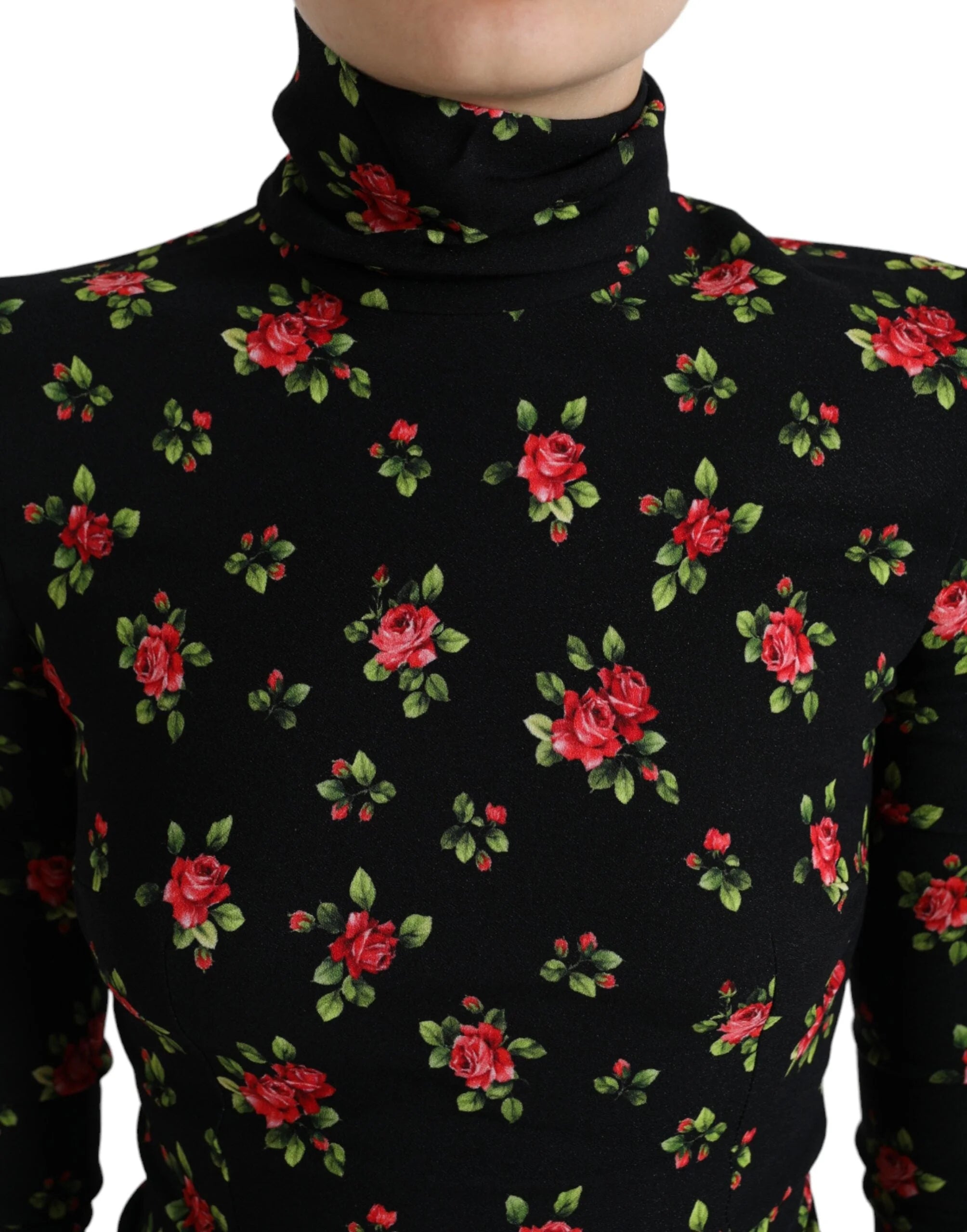Dolce & Gabbana Black Rose Print Turtle Neck Blouse Top - IT40|S - Blouses