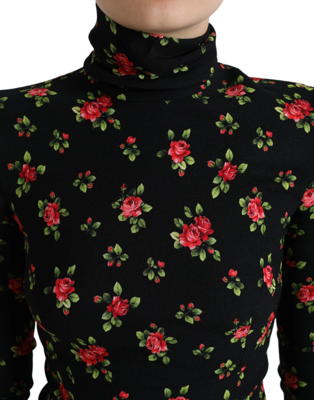 Dolce & Gabbana Black Rose Print Turtle Neck Blouse Top - IT40|S - Blouses