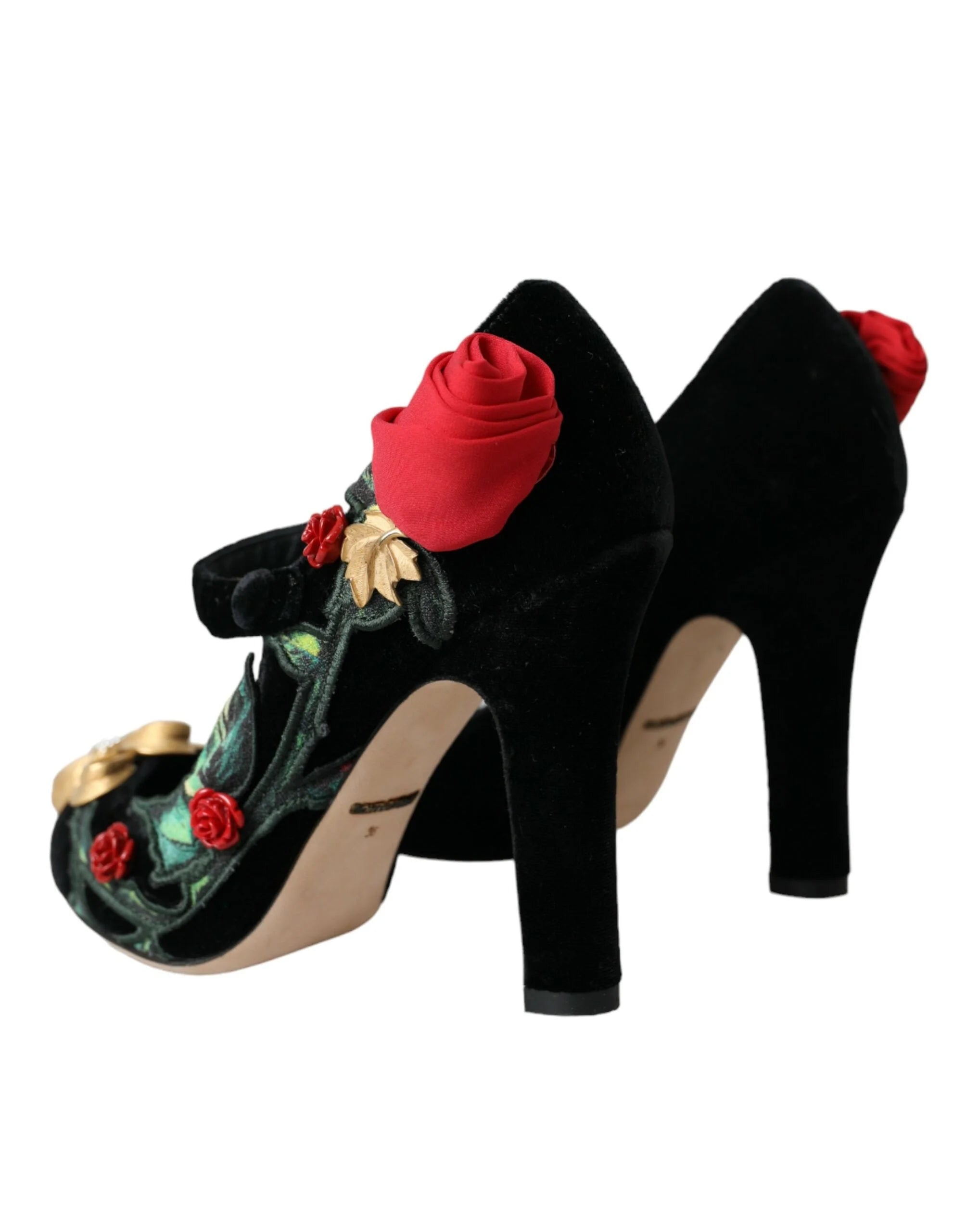 Dolce & Gabbana Black Roses Crystal Brooch Mary Jane Shoes - EU36/US5.5