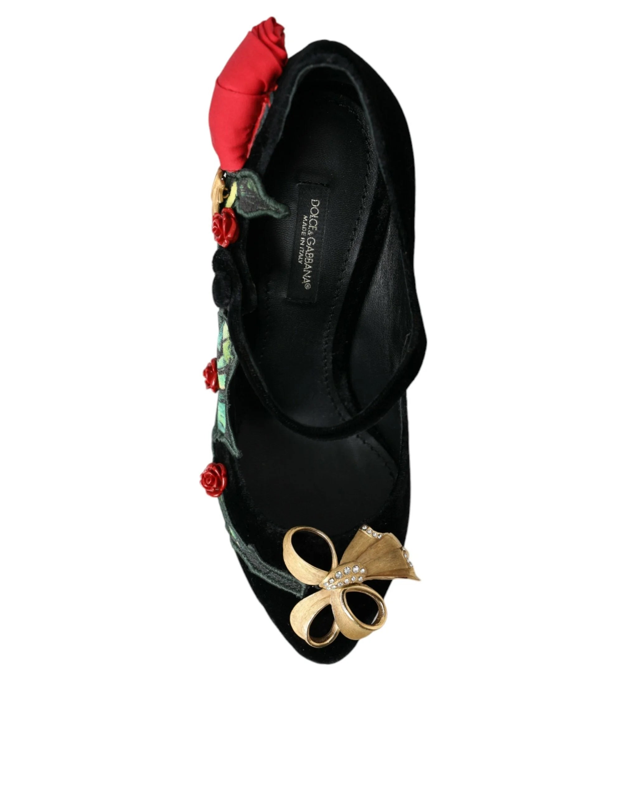 Dolce & Gabbana Black Roses Crystal Brooch Mary Jane Shoes - EU36/US5.5