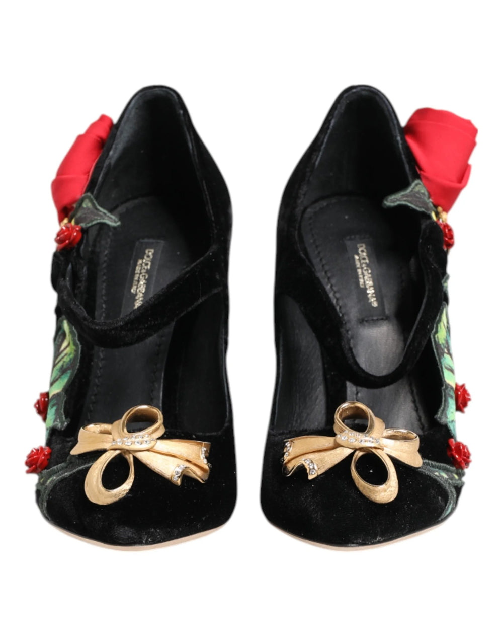 Dolce & Gabbana Black Roses Crystal Brooch Mary Jane Shoes - Heels