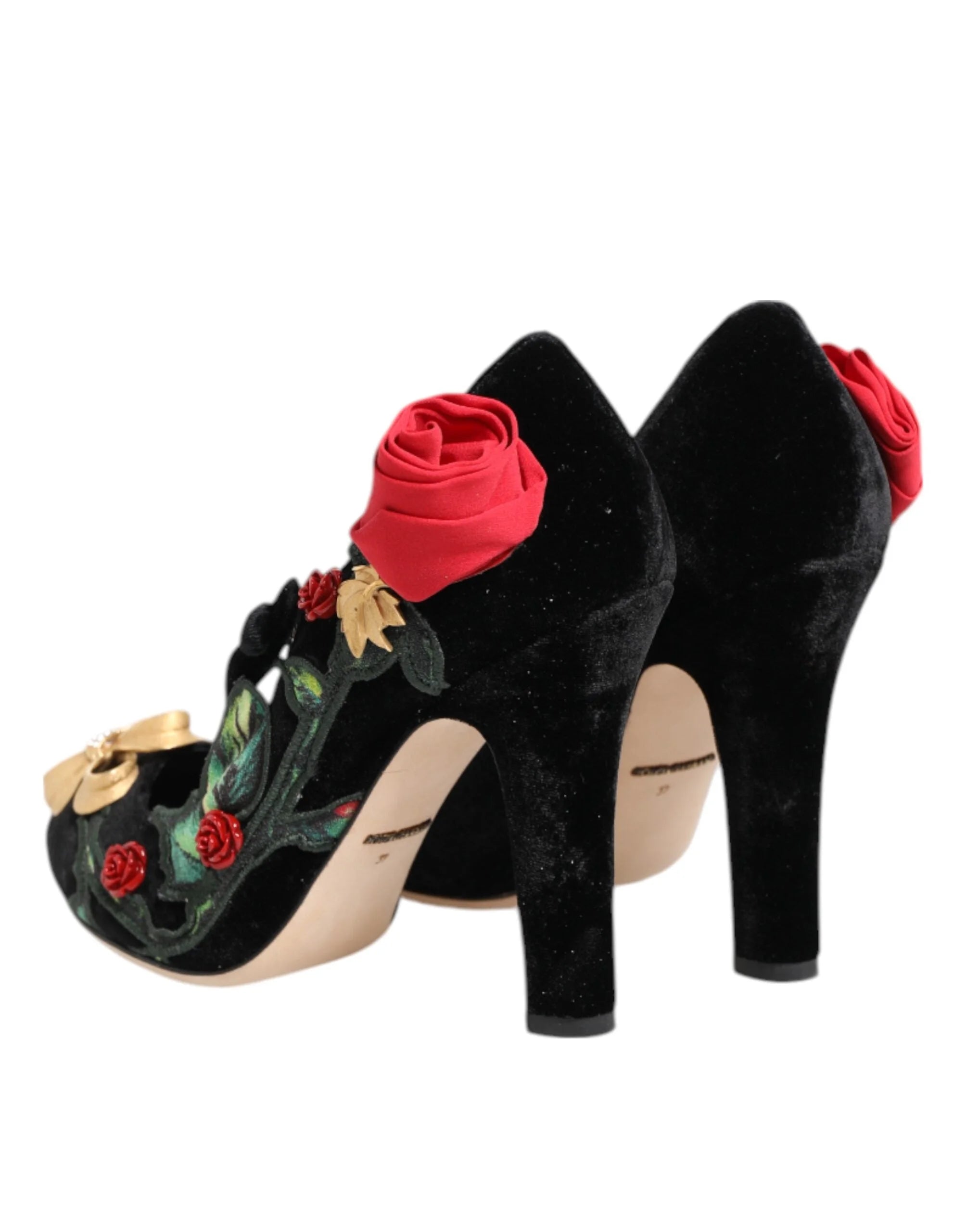 Dolce & Gabbana Black Roses Crystal Brooch Mary Jane Shoes - Heels
