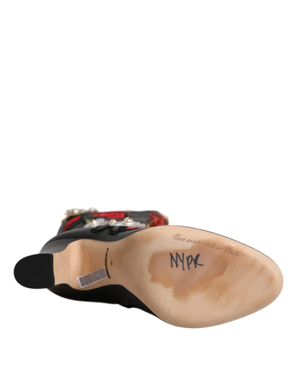 Dolce & Gabbana Black Roses Embellished Leather Heel Boots Shoes - EU39/US8.5 - Boots